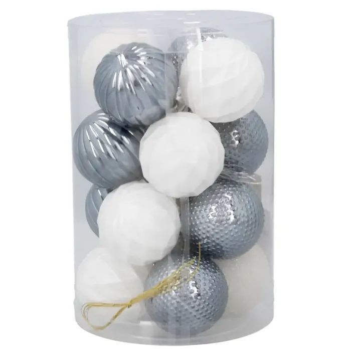 Елочная игрушка Chomik пластикові кульки 16 шт, 4 см, сріблясті і біли (5900779877351_3)