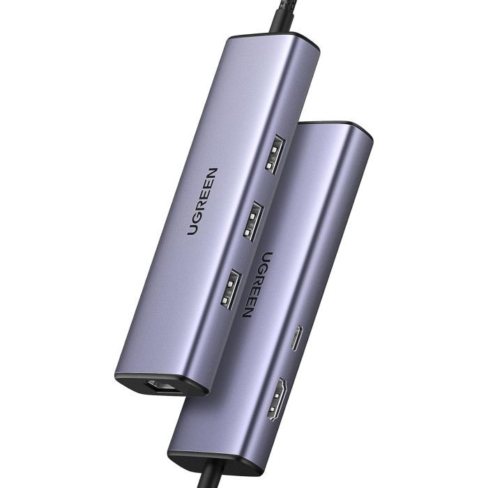 Концентратор Ugreen USB-C 6-in-1 3xUSB 3.0 + HDMI 4K@30Hz + RJ45 1000Mbps + PD silver (15598) изображение 2