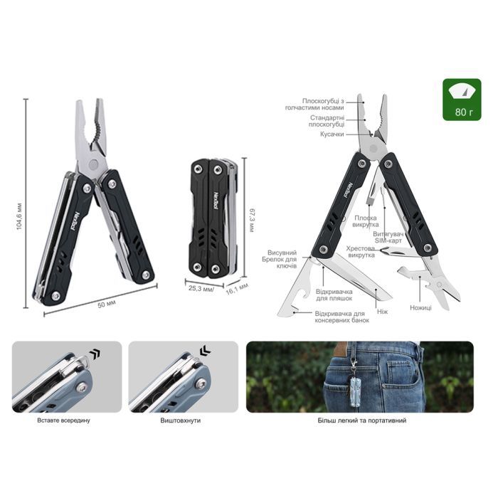 Мультитул NexTool Mini Sailor Pliers S11 чорний (NE20156C) изображение 8