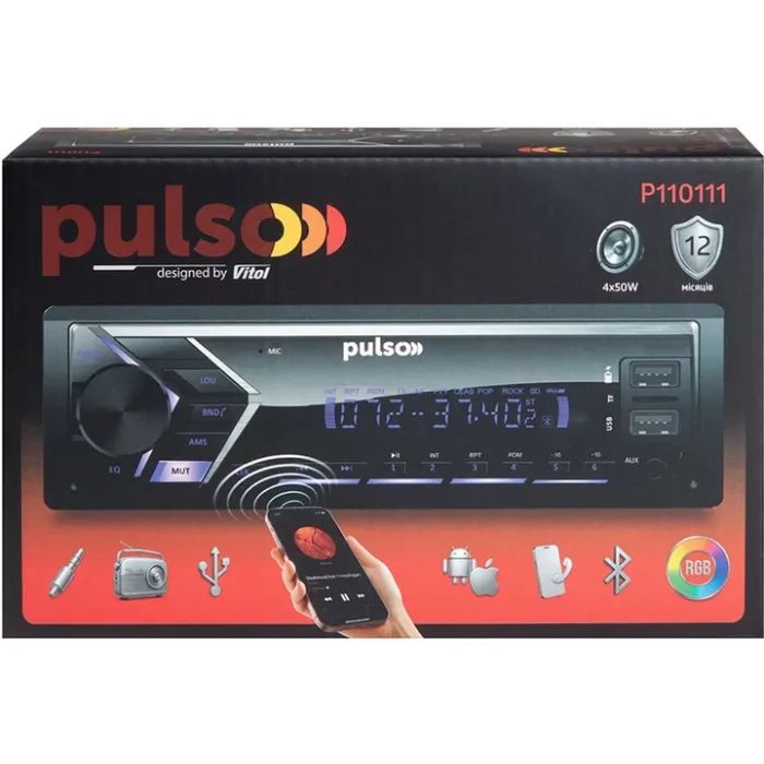 Автомагнітола PULSO RGB, USB, FM, RCA, LCD-дисплей, 4х50 Вт (P110111) зображення 5