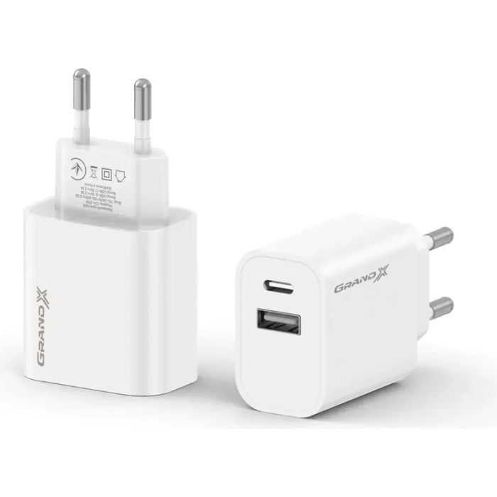 Зарядное устройство Grand-X 1xUSB-C + 1xUSB 21W OCP white (CH-21W) изображение 2