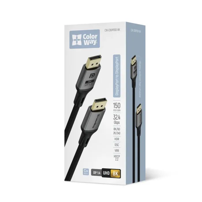 Кабель мультимедійний DisplayPort M to DisplayPort M 1.5m V1.4 8K black ColorWay (CW-CBDP093-BK) зображення 5