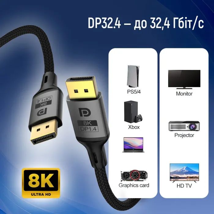 Кабель мультимедійний DisplayPort M to DisplayPort M 1.5m V1.4 8K black ColorWay (CW-CBDP093-BK) зображення 6