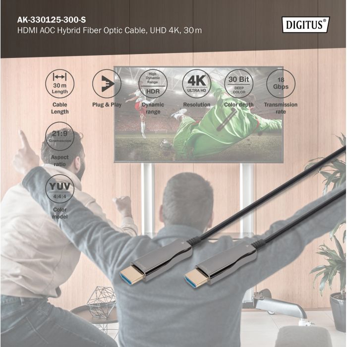 Кабель мультимедийный HDMI M to HDMI M 10m 4K AOC hybrid-fiber black Digitus (AK-330125-100-S) изображение 7