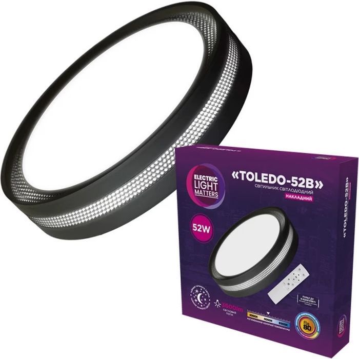 Светильник ELM TOLEDO - 52 (+пульт) 3000-6000 чорний (26-0136)