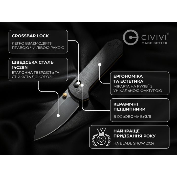 Нож Civivi Yonder, Black Micarta, Black Stonewash (C23073B-2) изображение 5