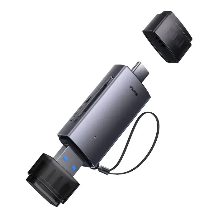 Считыватель флеш-карт Baseus USB-A + USB-C to SD/TF gray (WKQX060113)