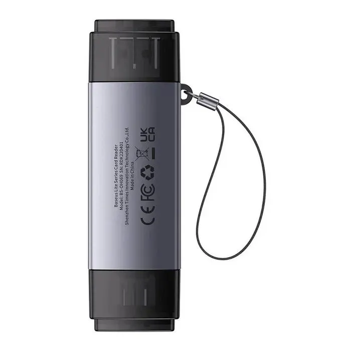 Считыватель флеш-карт Baseus USB-A + USB-C to SD/TF gray (WKQX060113) изображение 3