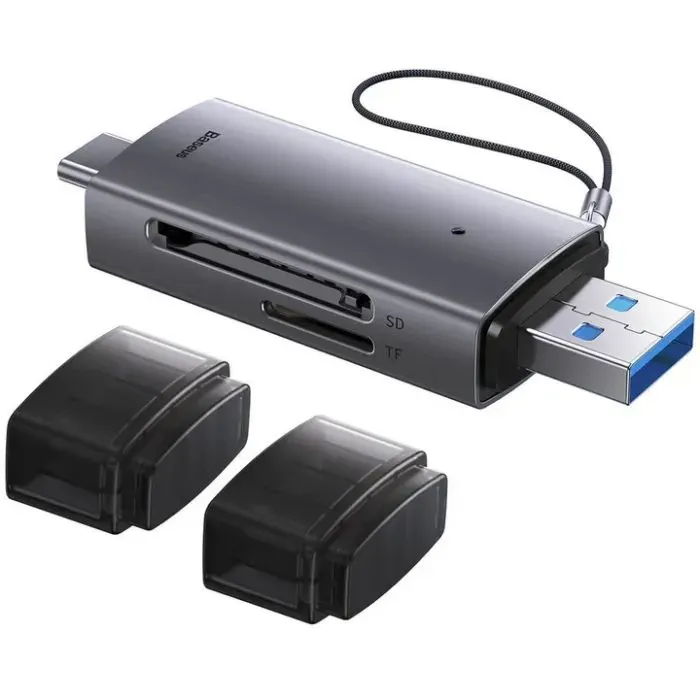 Считыватель флеш-карт Baseus USB-A + USB-C to SD/TF gray (WKQX060113) изображение 5