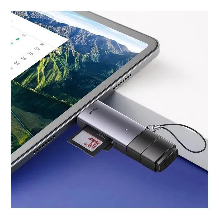 Считыватель флеш-карт Baseus USB-A + USB-C to SD/TF gray (WKQX060113) изображение 7