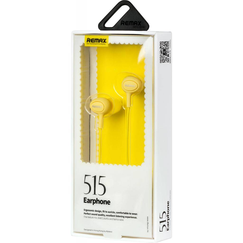 Навушники HF RM-515 Yellow (mic + button call answering) Remax (42266) зображення 4