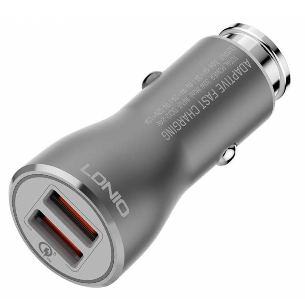 Зарядний пристрій LDNIO DL-C407Q 2*USB, 3A, QC 3.0 Grey (63392) зображення 2