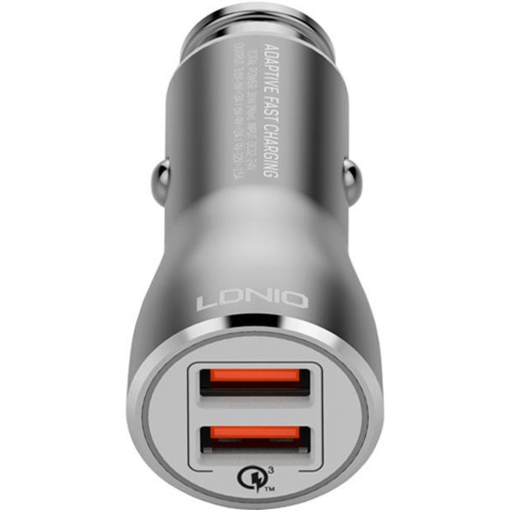Зарядний пристрій LDNIO DL-C407Q 2*USB, 3A, QC 3.0 Grey (63392) зображення 3