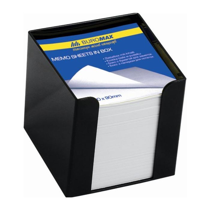 Подставка-куб для писем и бумаг Buromax 90x90x90 мм, black, with paper (BM.2290-01)