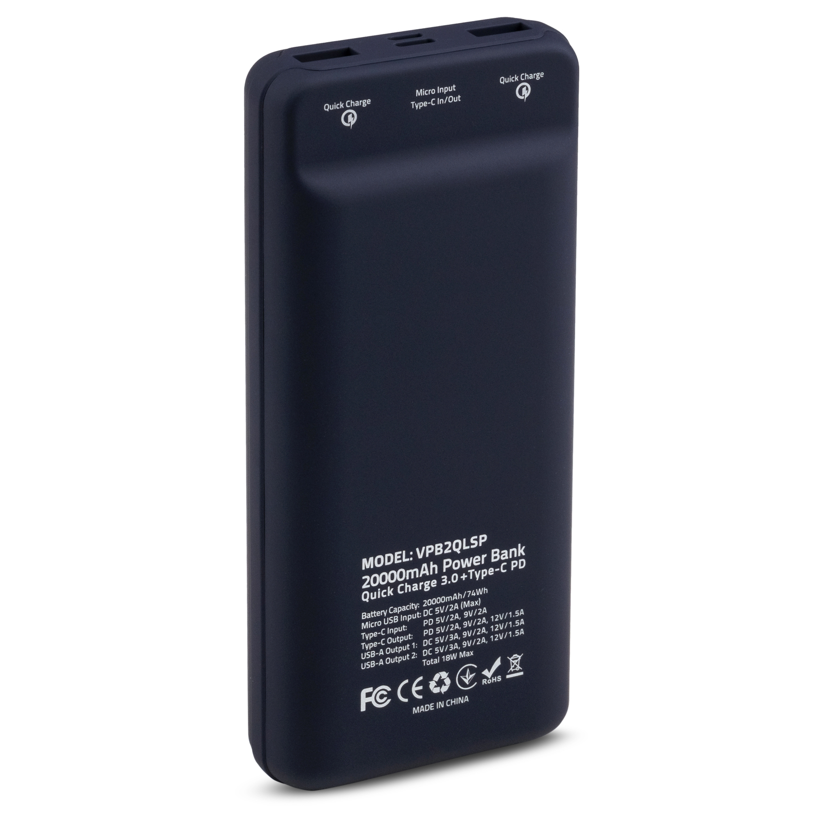 Батарея універсальна Vinga 20000 mAh QC3.0 Display soft touch black (VPB2QLSBK) зображення 2