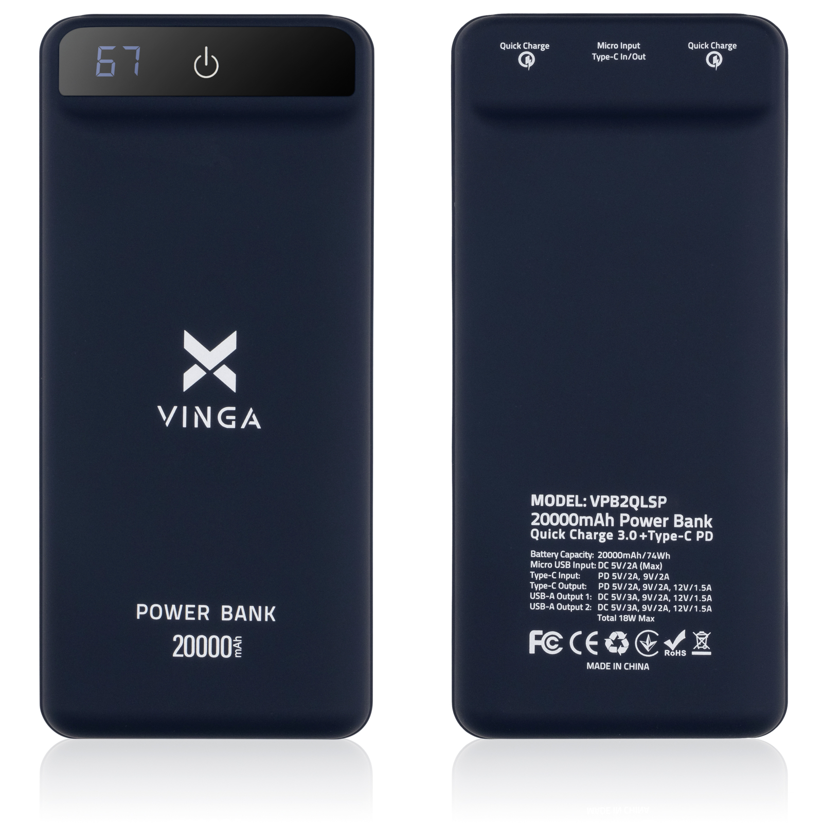 Батарея універсальна Vinga 20000 mAh QC3.0 Display soft touch purple (VPB2QLSP) зображення 9