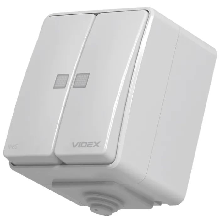 Вимикач Videx BINERA IP65 зовнішній 2кл з підсвічуванням (BINERA IP65 наружный 2кл с подсветкой)