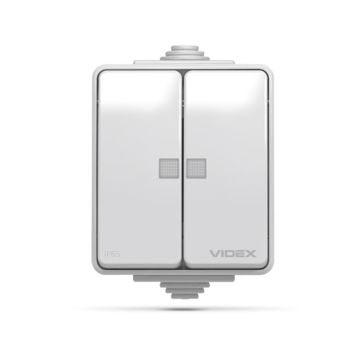 Вимикач Videx BINERA IP65 зовнішній 2кл з підсвічуванням (BINERA IP65 наружный 2кл с подсветкой) зображення 2