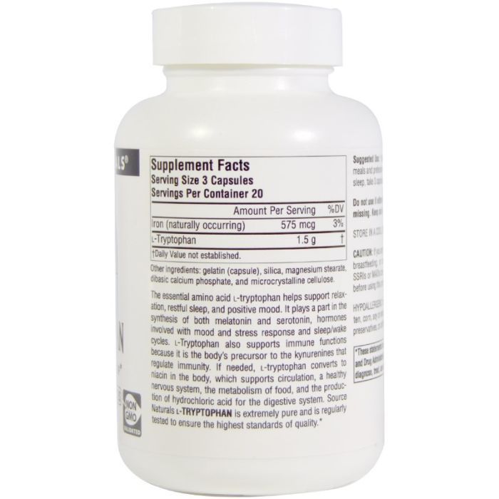 Аминокислота Source Naturals L-Триптофан 500мг, 60 капсул (SNS-01984) изображение 2