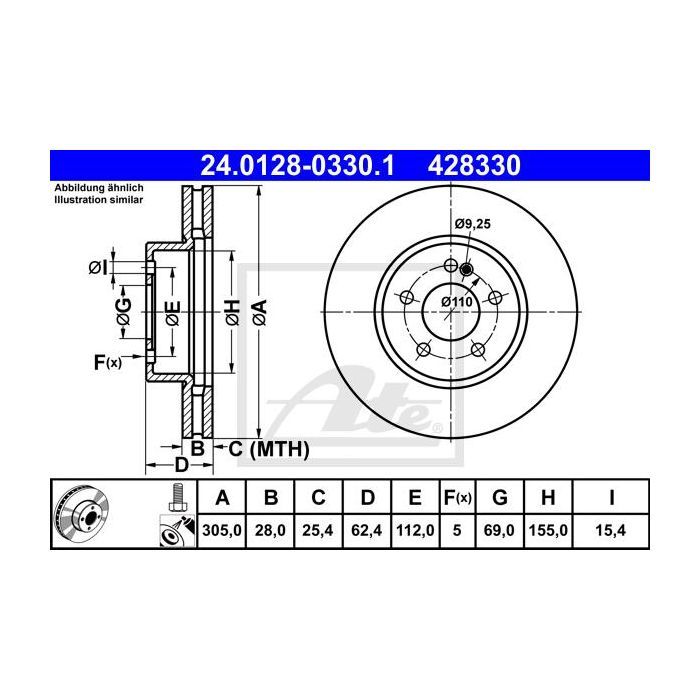 Тормозной диск ATE 24-0128-0330-1-02