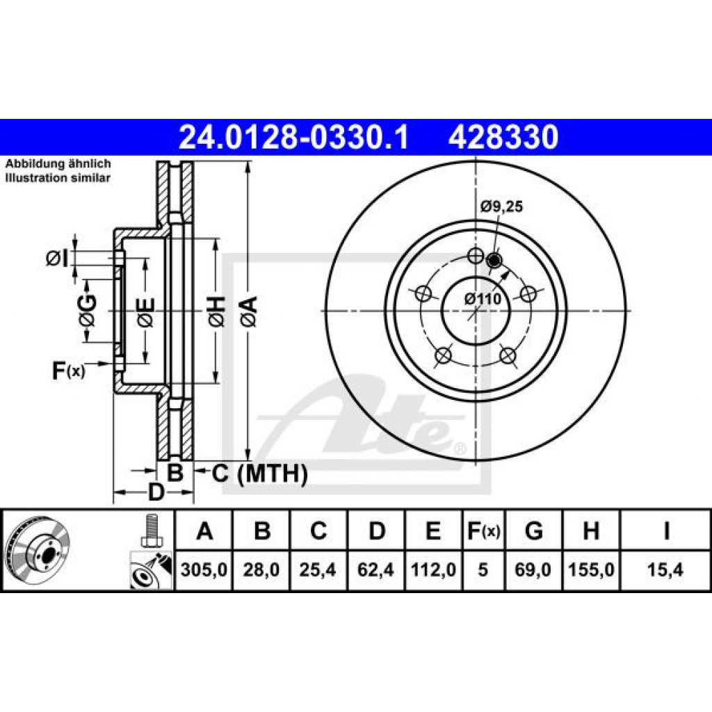 Тормозной диск ATE 24-0128-0330-1-02