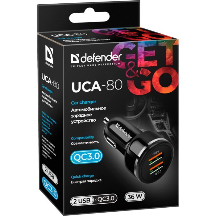 Зарядний пристрій Defender UCA-80 black, 2xUSB, QC3.0, 36W (83832) зображення 2