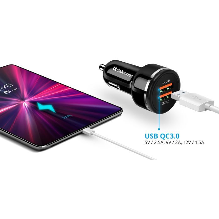 Зарядний пристрій Defender UCA-80 black, 2xUSB, QC3.0, 36W (83832) зображення 3