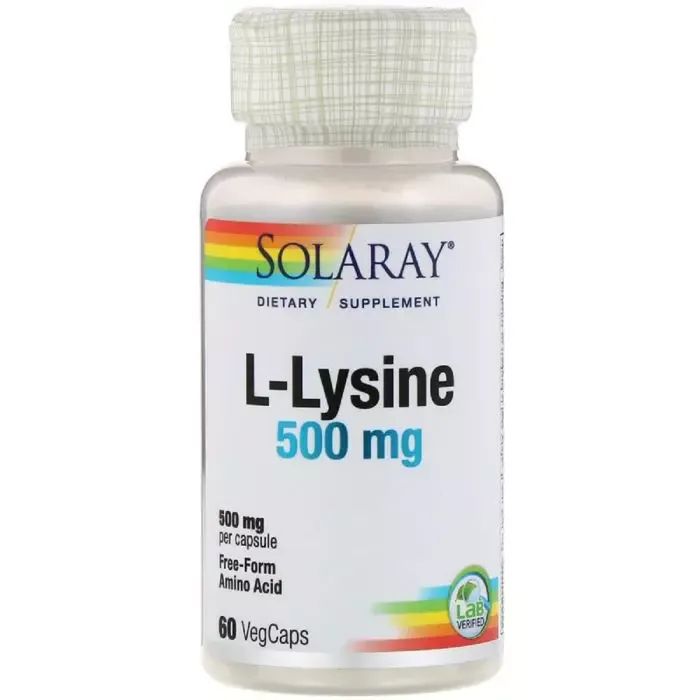Аминокислота Solaray L-Лизин, L-Lysine, 500 мг, 60 Капсул (SOR-04940)