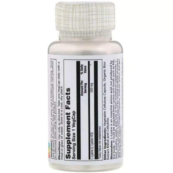 Аминокислота Solaray L-Лизин, L-Lysine, 500 мг, 60 Капсул (SOR-04940) изображение 2