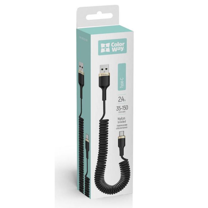 Дата кабель USB 2.0 AM to Type-C 1.0m spiral black ColorWay (CW-CBUC051-BK) зображення 4