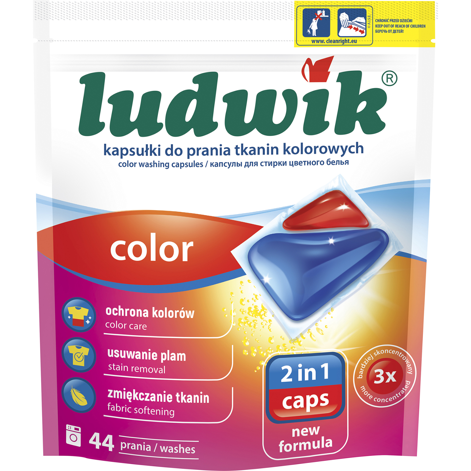 Капсули для прання Ludwik Color 2 в 1 для кольорових речей 44 шт. (5900498025712)