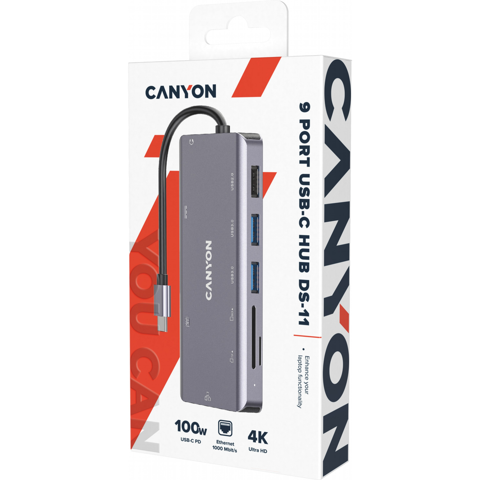 Порт-реплікатор Canyon DS-11, 9 in 1 USB-C hub, HDMI, Gigabit Ethernet, Type-C PD/100W (CNS-TDS11) зображення 6