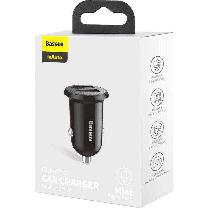Зарядний пристрій Baseus Grain Pro Car Charger (Dual USB 4.8A ) USB Black (CCALLP-01) зображення 10