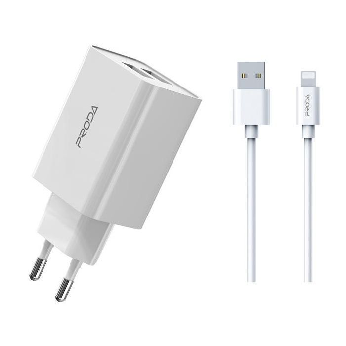 Зарядний пристрій Proda PD-A28i 2хUSB 2.4A + USB Ligthtning 1.0m (PD-A28i-WH)