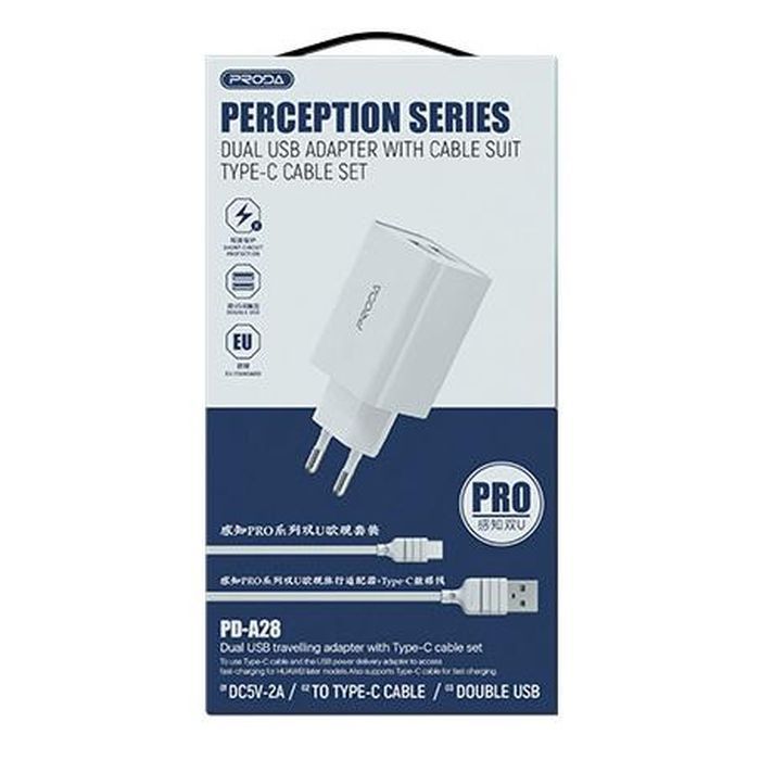Зарядний пристрій Proda PD-A28i 2хUSB 2.4A + USB Ligthtning 1.0m (PD-A28i-WH) зображення 4
