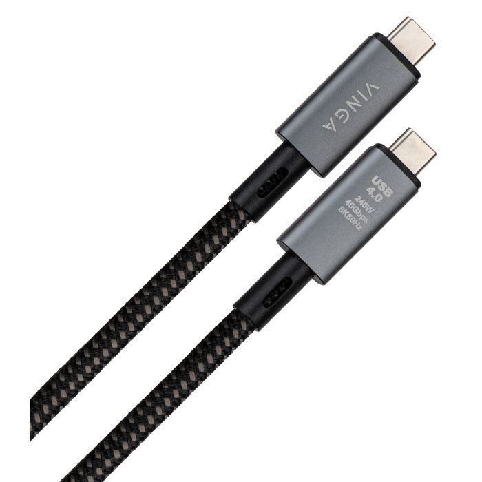 Дата кабель USB-C to USB-C 0.8m USB4 240W 40GBps 8K60Hz Nylon Vinga (VCPDCU4) зображення 2