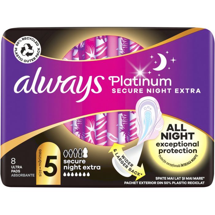 Гигиенические прокладки Always Platinum Secure Night Extra Размер 5 8 шт. (8700216186742) изображение 2