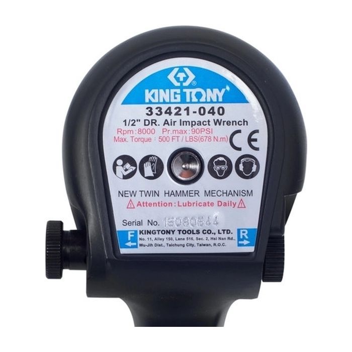Гайковерт KING TONY пневмо 1/2" 678 Нм 8000 об/мин передний выхлоп (33421-040) изображение 3