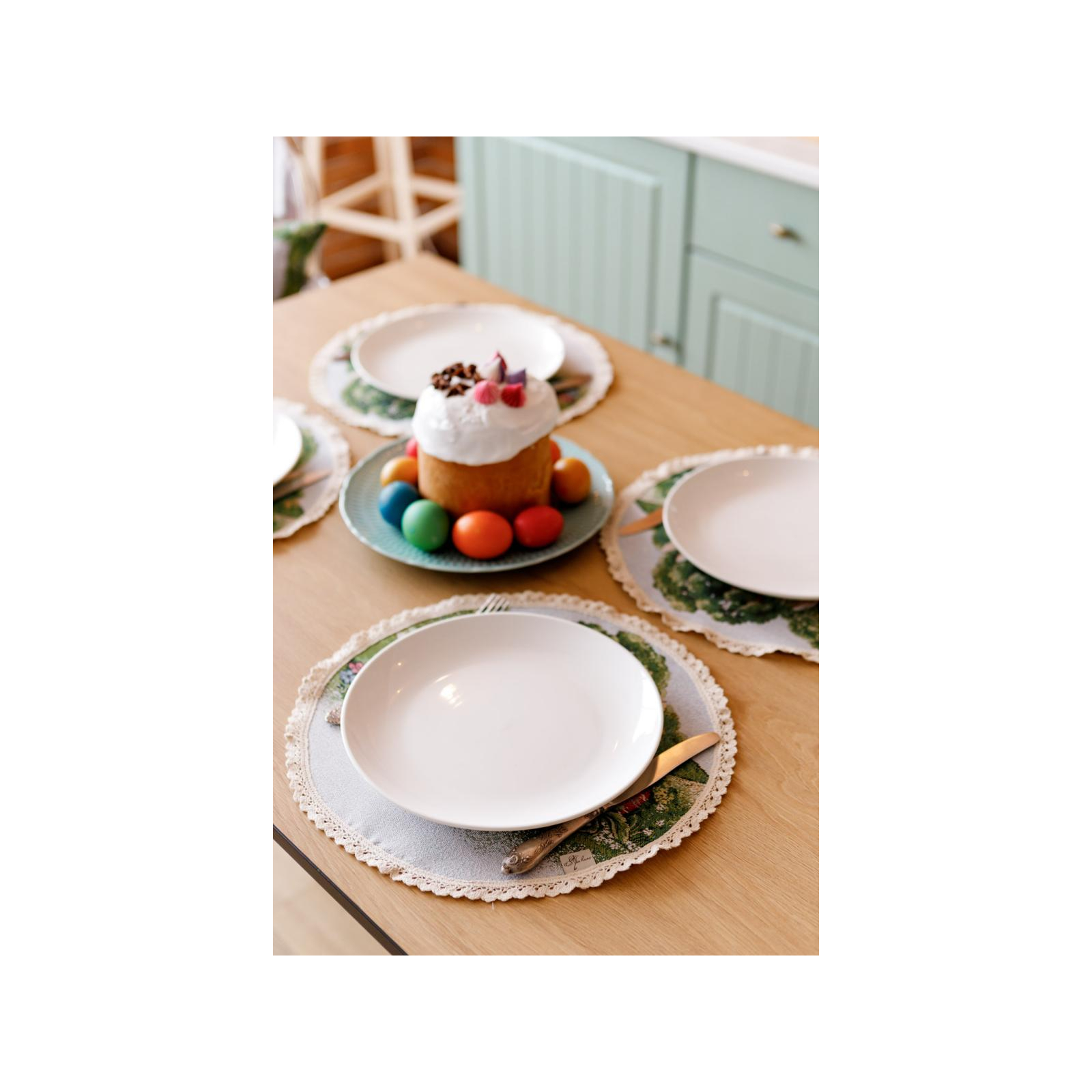 Серветка на стіл Прованс Великодня гобеленова кругла Галявина Заєць з морквою D-35 (034341) зображення 5