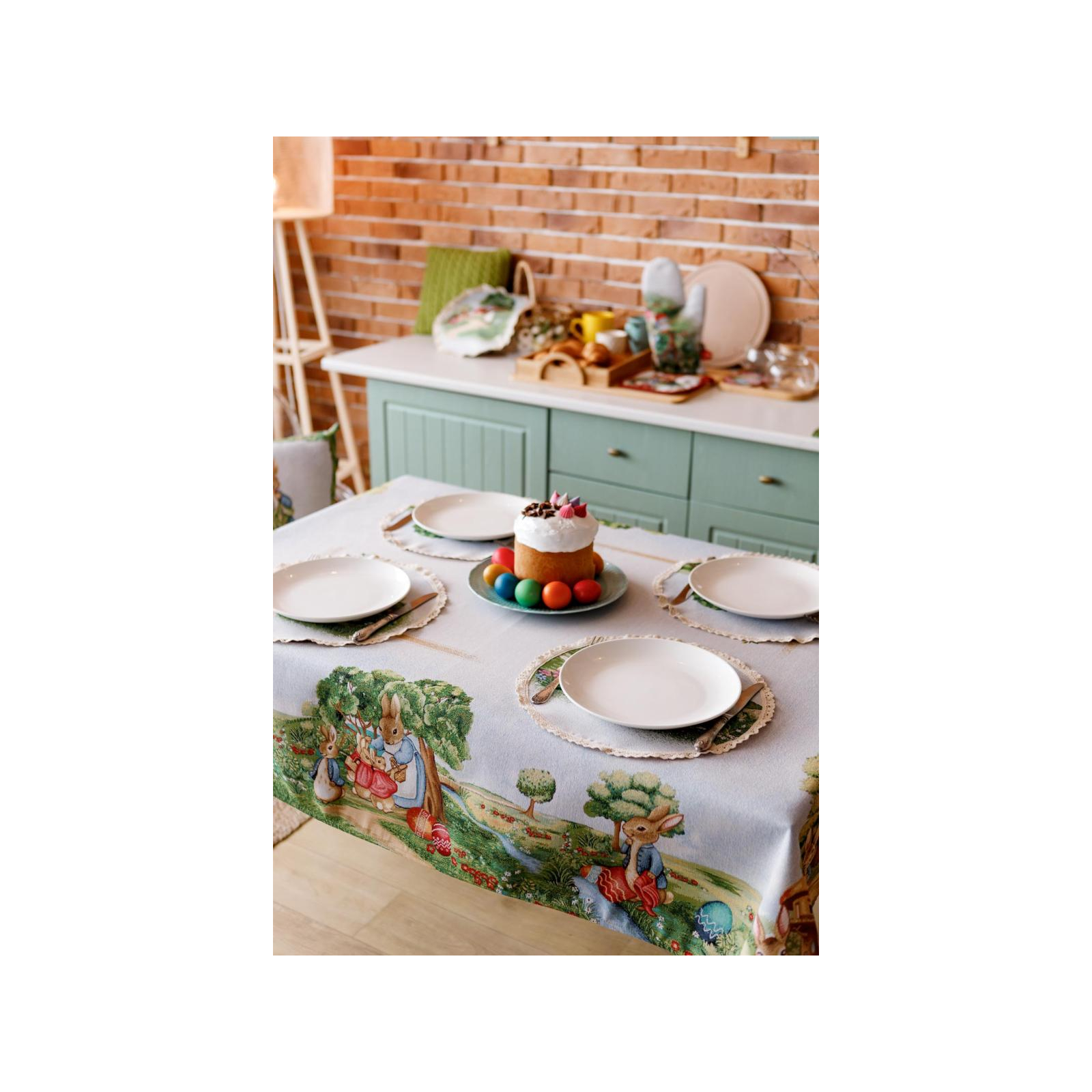 Серветка на стіл Прованс Великодня гобеленова кругла Галявина Заєць з морквою D-35 (034341) зображення 6