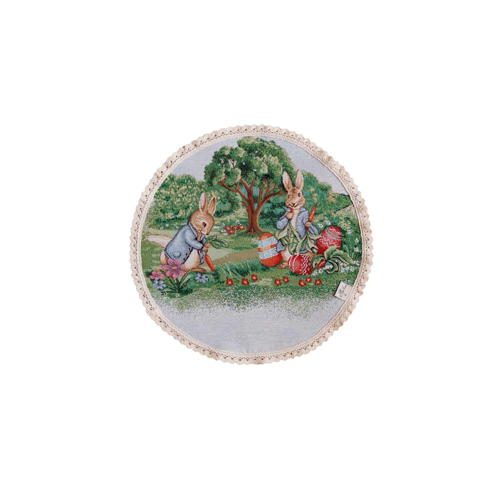 Серветка на стіл Прованс Великодня гобеленова кругла Галявина Заєць з морквою D-35 (034341) зображення 7