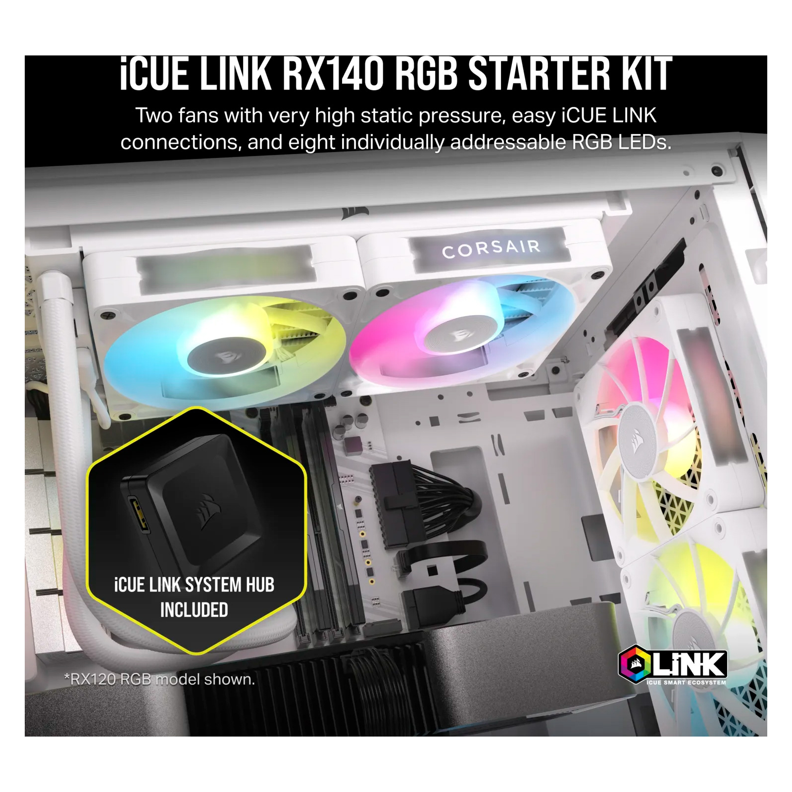 Кулер для корпуса Corsair iCUE Link RX140 RGB PWM White Dual Pack (CO-9051024-WW) изображение 5