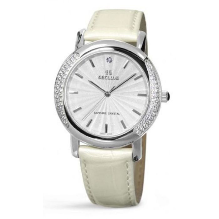 Наручний годинник Seculus 1673.2.1063 white-cz, ss-cz, pearl leather