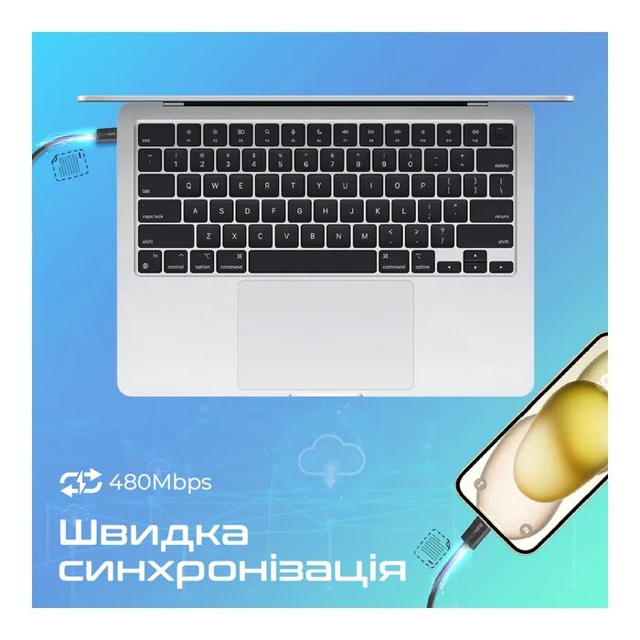 Дата кабель USB-C to USB-C ecoline-cc120.navy Promate (ecoline-cc120.navy) изображение 4