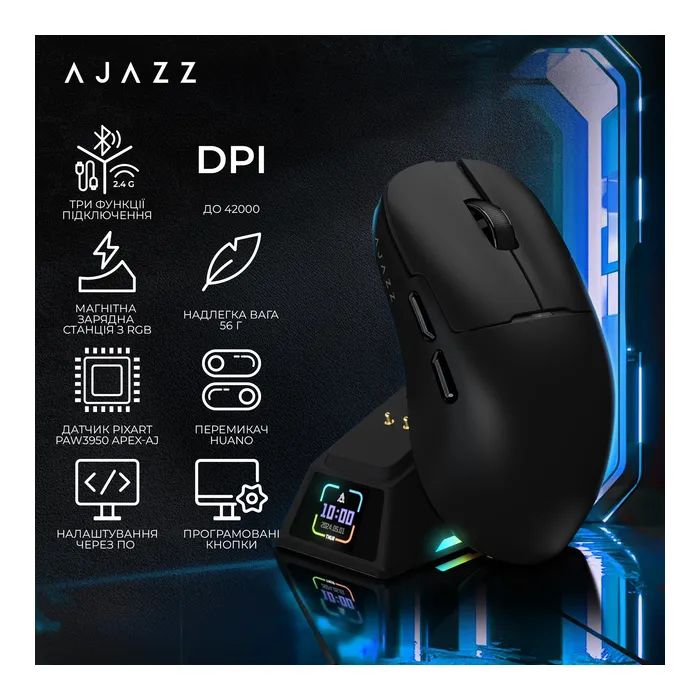 Мышка Ajazz AJ159 APEX Wireless/Bluetooth/USB White (AJM159-A-W) изображение 9