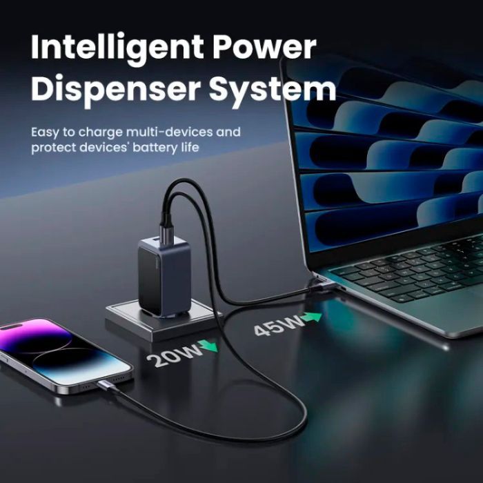 Зарядное устройство Ugreen 3xUSB 65W (2xUSB-C+USB-A) Gan Nexode Fast Charger Grey X553 (35042) изображение 4