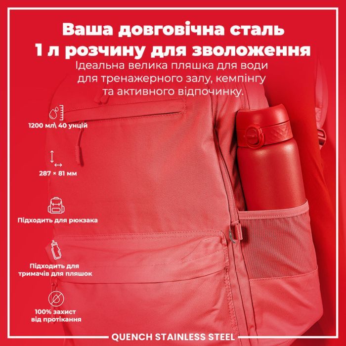 Пляшка для води ION8 OneTouch Stainless Steel 1200 мл Grey (I8SS1000GRY) зображення 5
