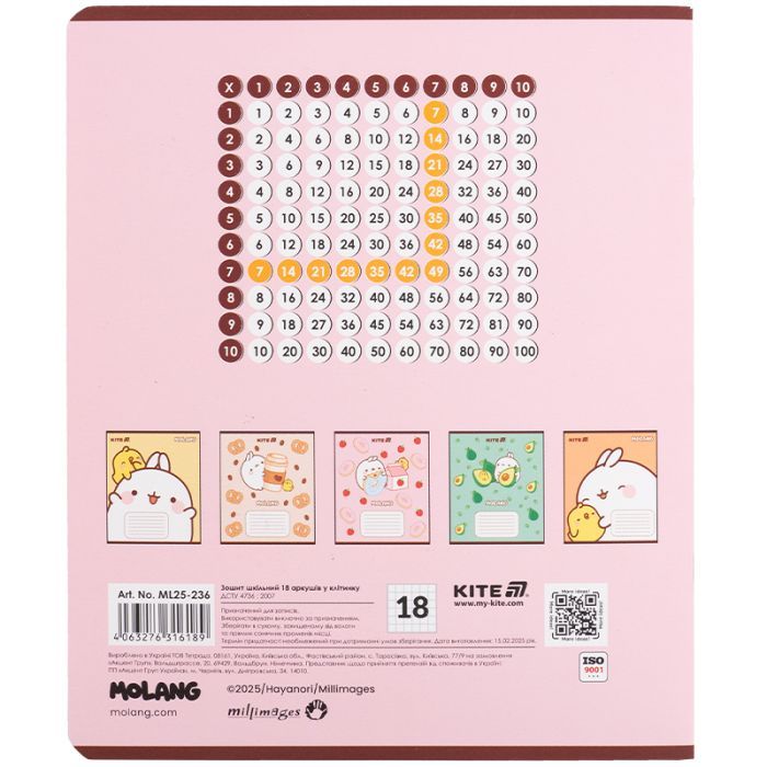 Зошит Kite Molang, 18 аркушів, клітинка (ML25-236) зображення 11
