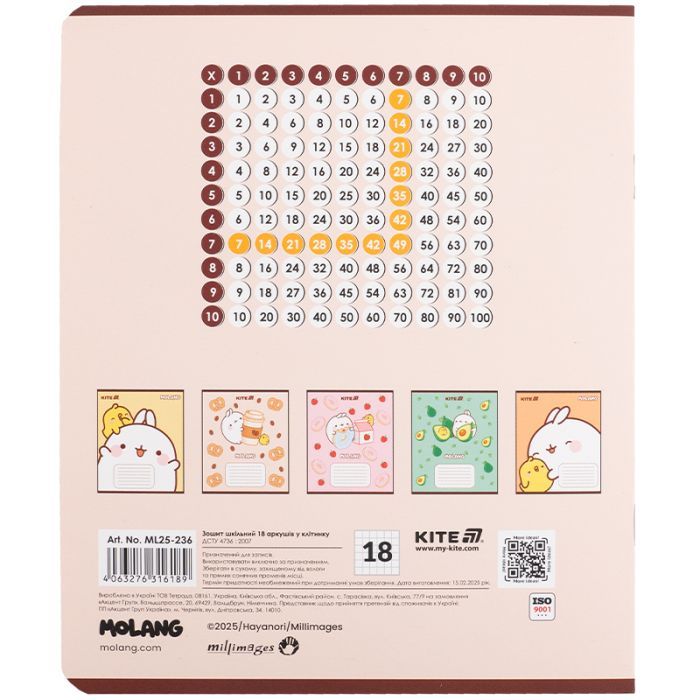 Зошит Kite Molang, 18 аркушів, клітинка (ML25-236) зображення 8