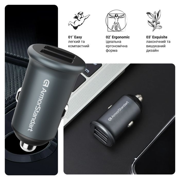 Зарядний пристрій Armorstandart 2xUSB QC3.0 Grey + cable Lightning (ARM82458) зображення 4